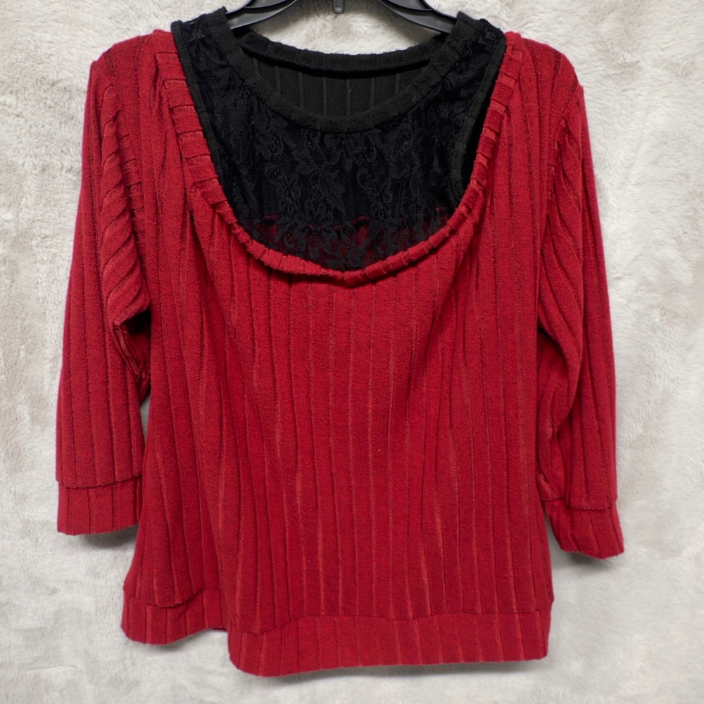 Ribbed Knit Top‎ Cold Shoulder Womens Red Black Lace Coquette Softgirl Y2K